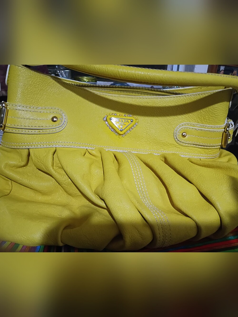 Large 19" YELLOW Hobo Bag Prada